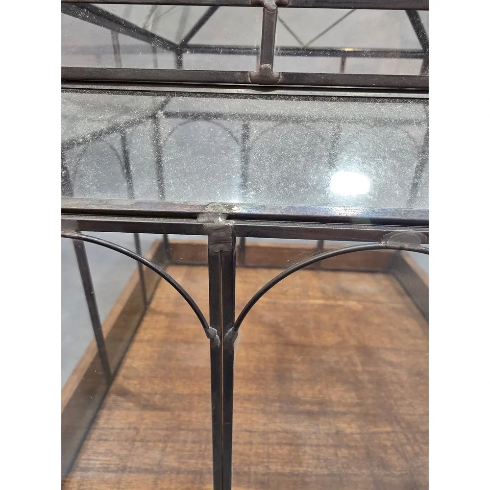 Vintage Style Glass Wardian Case Terrarium with Wooden Base and Metal Frame